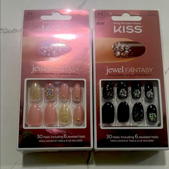 KISS Jewel Fantasy Nails - Pink, Gold, and Black - Picture 1 of 2